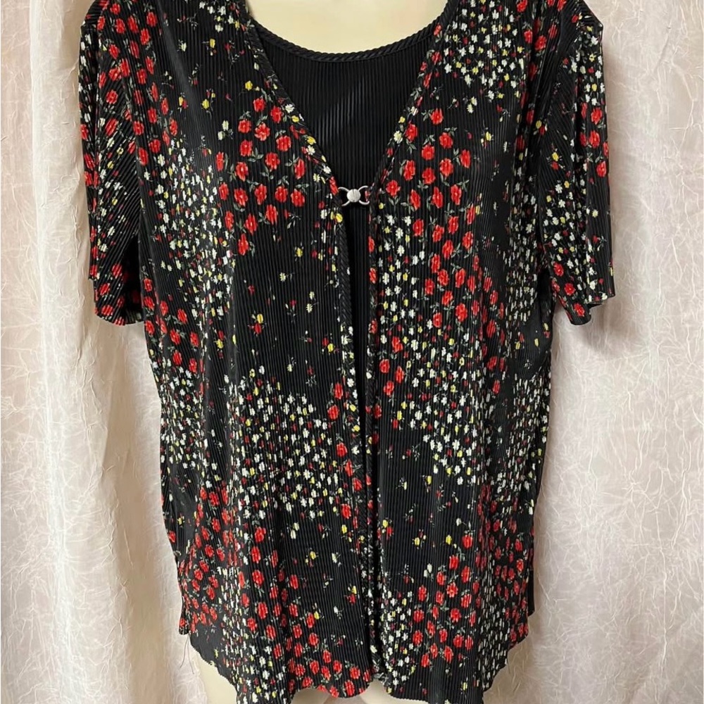 Red and Black Tie Front Blouse